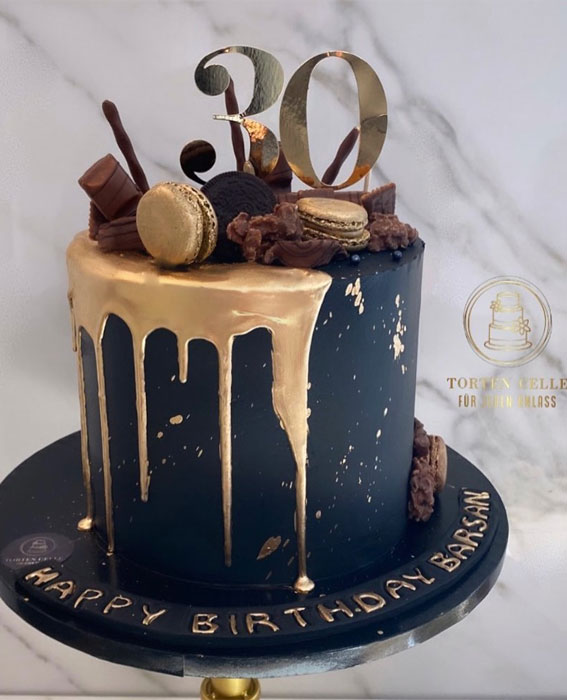 birthday chocolate cake with a number thirty. decorated with golden  chocolate balls Stock Photo - Alamy