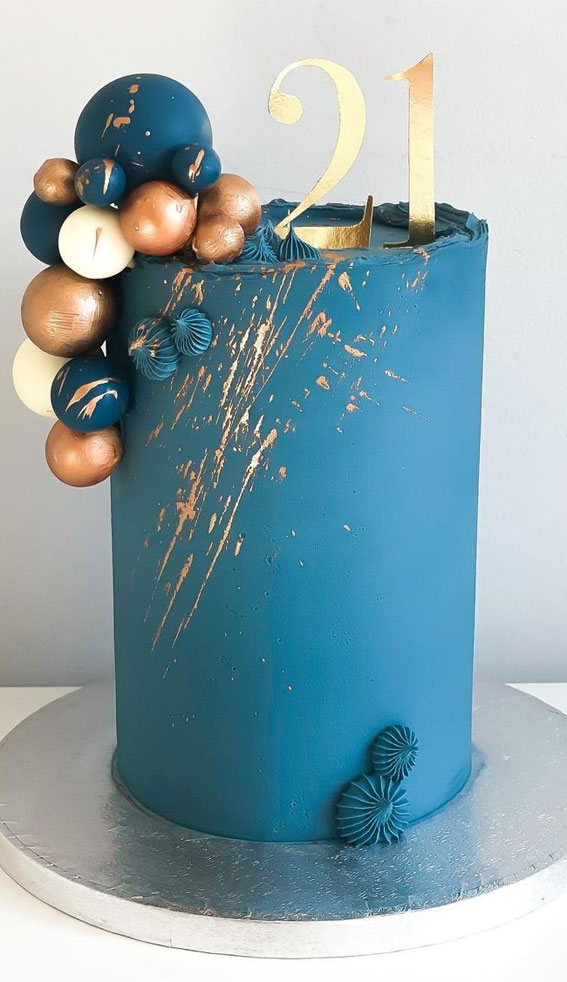 Blue And Gold Two Tier Drip Cake | cakewaves