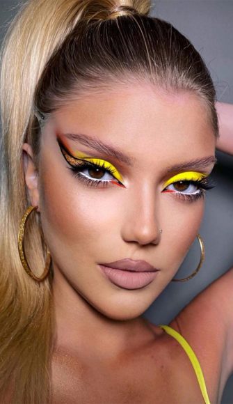 34 Creative Eyeshadow Looks Thatre Wearable Yellow Neon Eyeshadow And Graphic Liner 1397