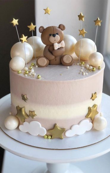 25 Cute Baby Girl First Birthday Cakes : Cloud, Teddy and Star Pink Cake