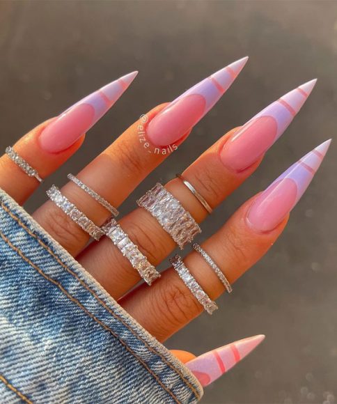 40 Modern French Style Nails To Be Wearing In 2022 Pastel French Stiletto Nails