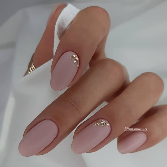 40 Best Wedding Nails 2022 : Nude Nails with Pearls & Rhinestones