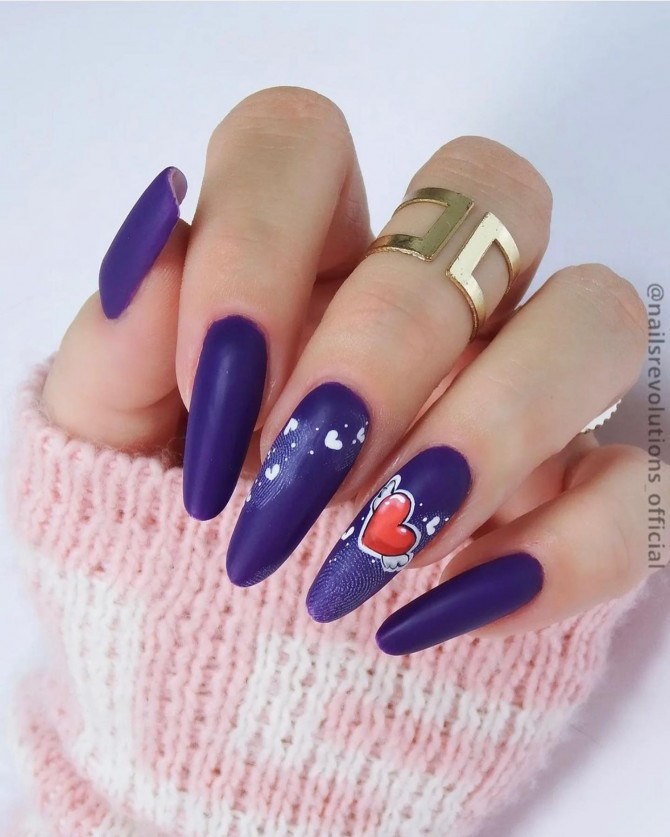 40 Best Valentine's Day Nail Designs Blue Nails Red Heart