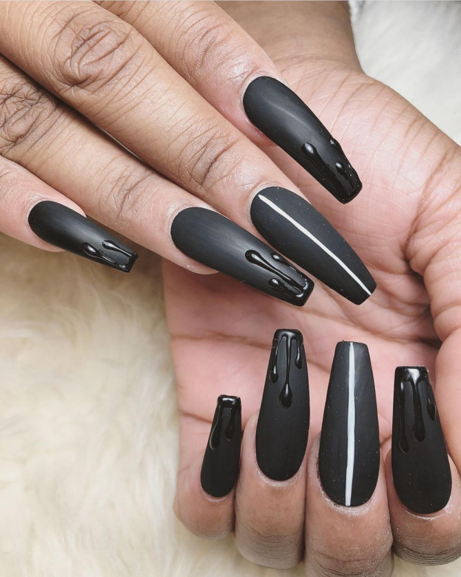Captivating Valentine's Day Nail Designs : Matte Black Nails with Love  Hearts