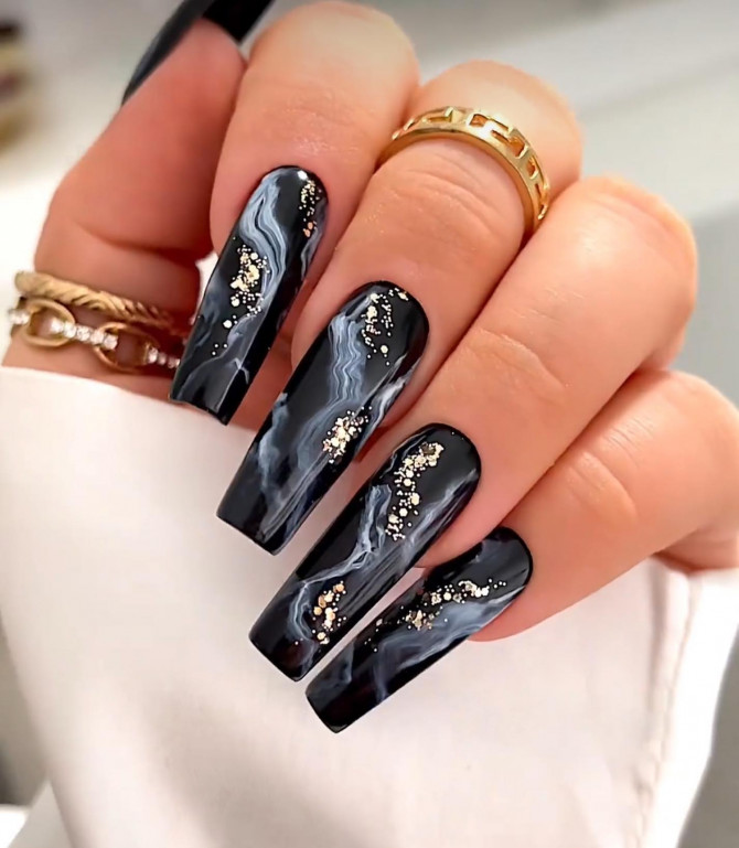 30 Best Black Nail Designs For 22 Black Marble Acrylic Nails
