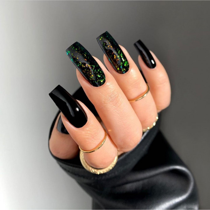 30 Best Black Nail Designs For 2022 : Colourful Glitter Black Nails