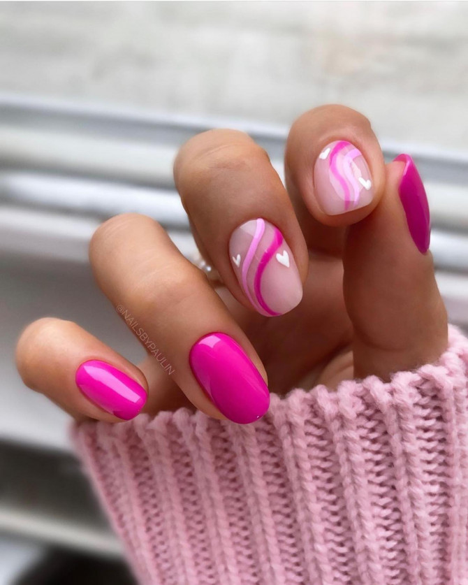 41 Best Spring Nails For 2022 Heart, Swirl Pink Nail Design