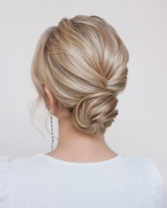 40 Beautiful Updo Hairstyles For 2022 : Blonde Knot Low Bun