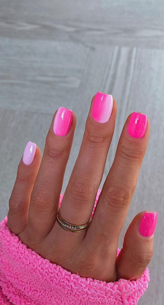 50 Trendy Summer Nail Colours & Designs Ombre Pink Short Nails