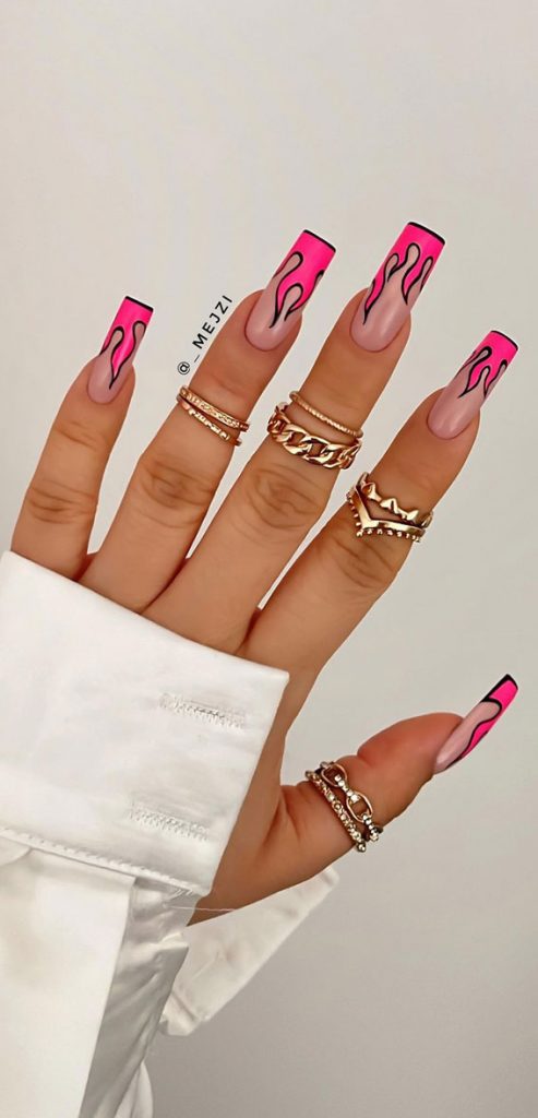 Hot Pink Flame Tip Nails Trendy Summer Nail Colours