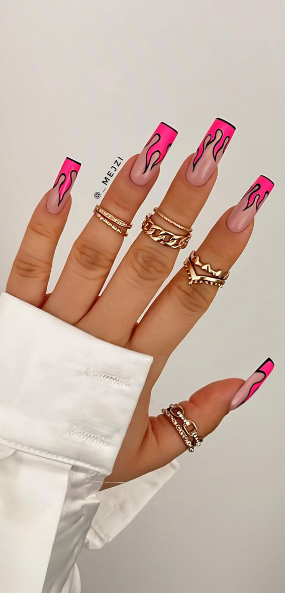 Hot Pink Flame Tip Nails : 50 Trendy Summer Nail Colours & Designs