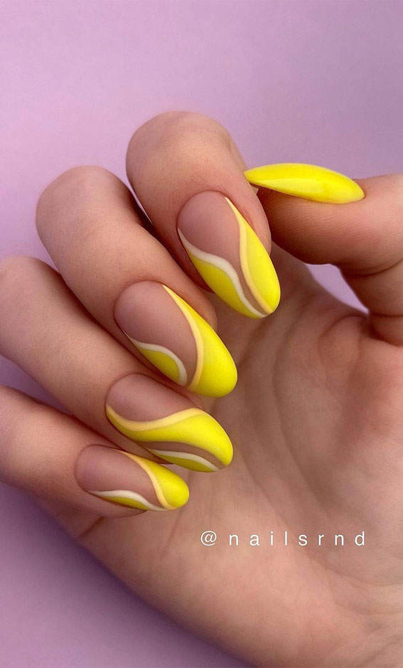 Subtle Nails with Bright Yellow Design Accent : 50 Trendy Summer Nail Colours & Designs