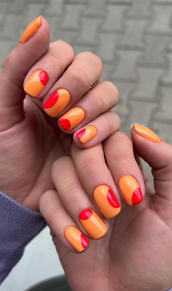 50 Trendy Summer Nail Colours & Designs : Orange and Red Abstract ...