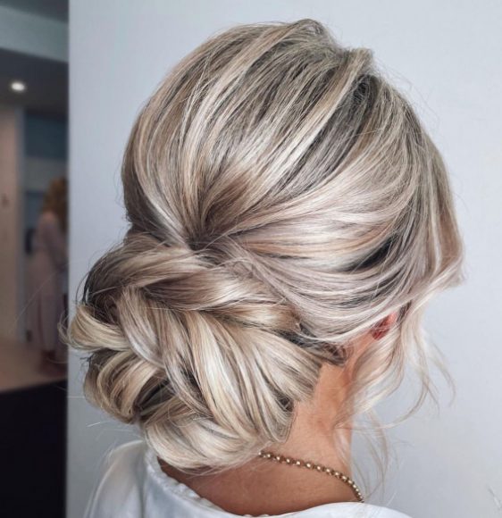 43 Stunning Updo Hairstyles 2022 : Subtle Braid Low Bun