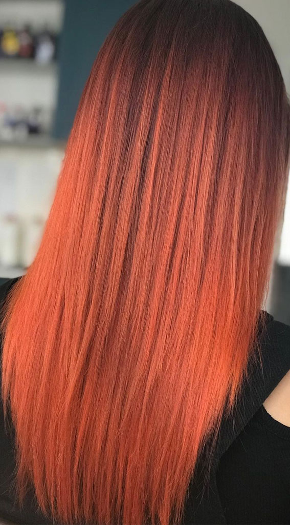 35 Copper Hair Colour Ideas & Hairstyles : Ombre Red Copper Long Hair