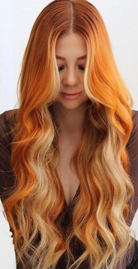 35 Copper Hair Colour Ideas And Hairstyles Golden Copper With Blonde Moneypiece 