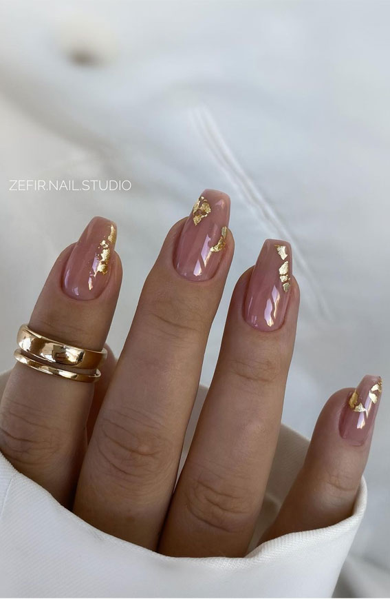 ombre nails with gold flakes  Gel nails french, Gold nails, Nails