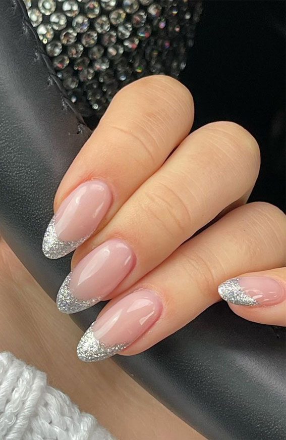 french acrylic nails with silver