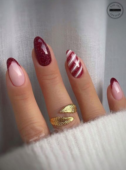 50 Best Festive Christmas Nails Glossy Red And White Candy Cane Nails