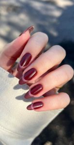 25 Beautiful November Nail Ideas : Matte & Glossy Red Wine French Nails