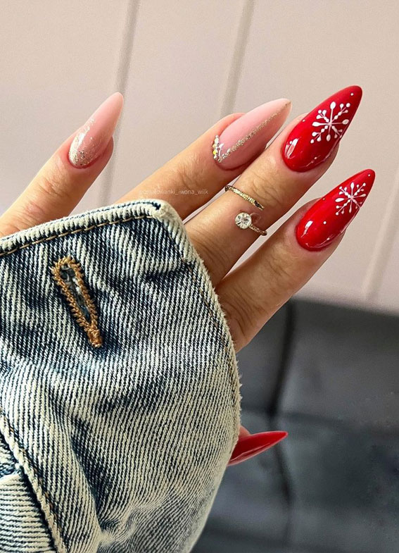 50 Festive Holiday Nail Designs And Ideas Natural Snowflake Red Nails 