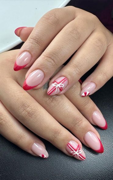 50 Festive Holiday Nail Designs And Ideas Shimmery Red French Tip Nails