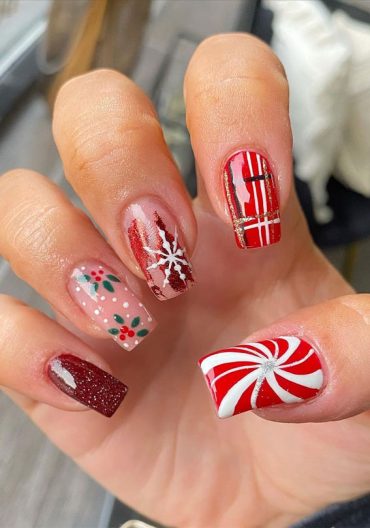 50 Festive Holiday Nail Designs And Ideas Candy Cane And Snowflake Nails