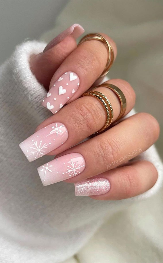 50+ Festive Holiday Nail Designs & Ideas : Grey Ombre Nails with Snowflake
