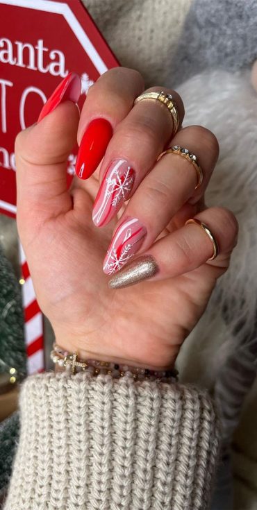 50 Festive Holiday Nail Designs And Ideas Red And White Swirl Sheer