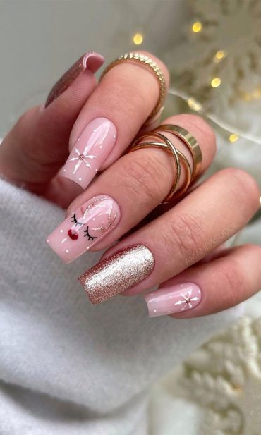 50 Festive Holiday Nail Designs And Ideas Girly Reindeer Nude Nails