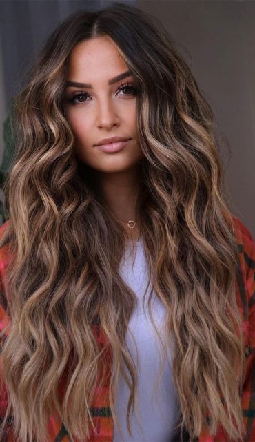 70+ Trendy Hair Colour Ideas & Hairstyles : Caramel Brownie Long Locks