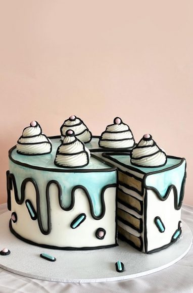 Cute Comic Cake Ideas For Any Occasion White Cake Blue Icing Sprinkles