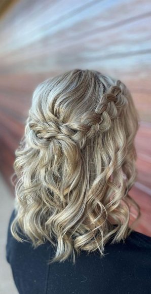 40 Best Prom Hairstyles For 2023 : Braided Half Up Blonde Shoulder Length