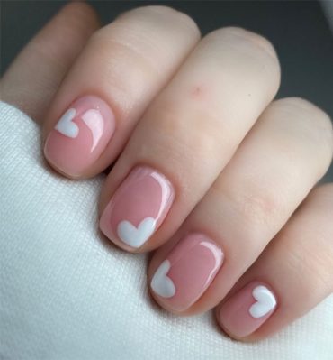 35 Best Valentine's Day Nail Designs in 2023 :Short Nails with White Heart