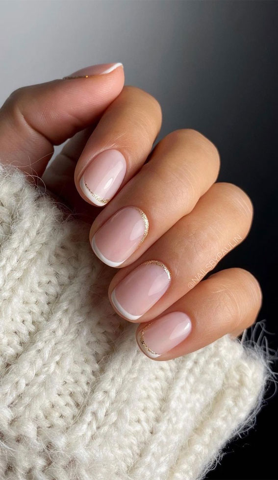 25 Beautiful Neutral Nails To 2023 Thin White French + Gold Cuffs