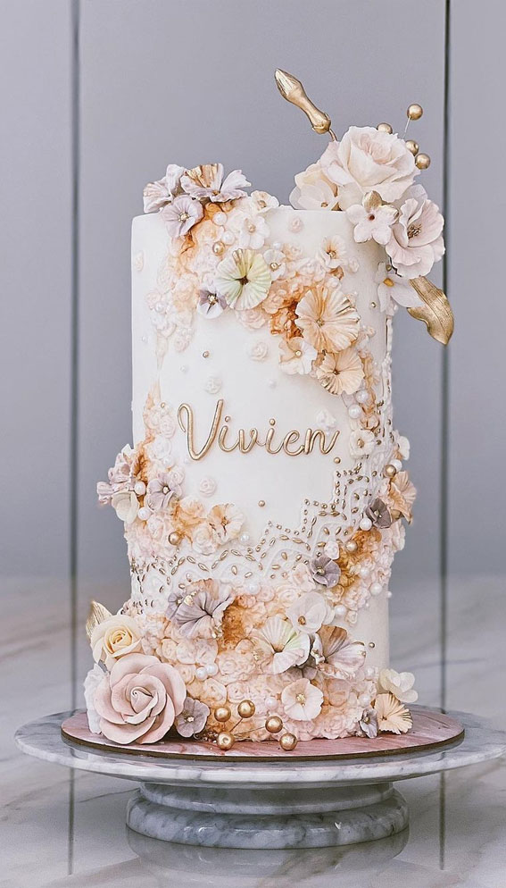 Bright Festive White Cake with Bright Flowers Made of Cream, a Wedding Cake,  for a Woman. Stock Image - Image of gourmet, flower: 171049739