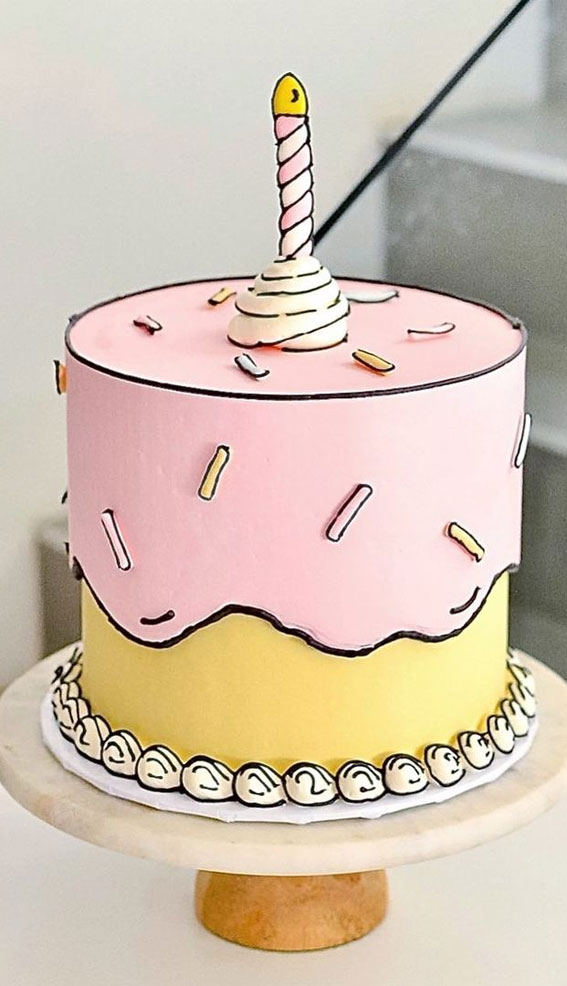 50 Cute Comic Cake Ideas For Any Occasion Pastel Pink And Yellow