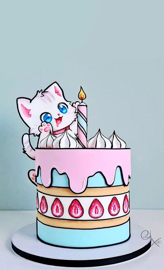 Happy Birthday Card Anime Girl Cake Stock Vector (Royalty Free) 609845927 |  Shutterstock