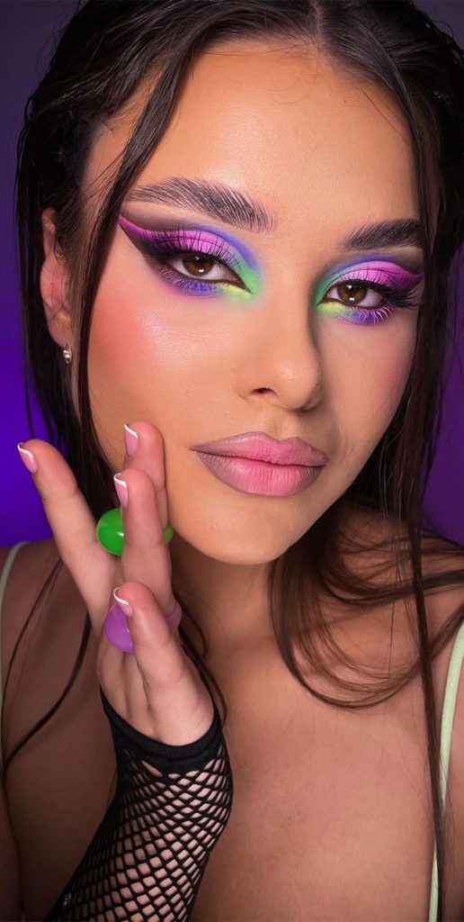 40 Trendy Eyeshadow Looks Neon Green Purple 5957