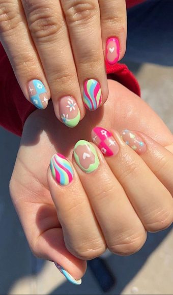 50 Cute Summer Nails For 2023 Mint Pink And Blue Combo