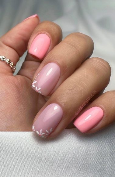 Cute Spring Nails To Inspire You Flower Tips Two Toned Pink Nails