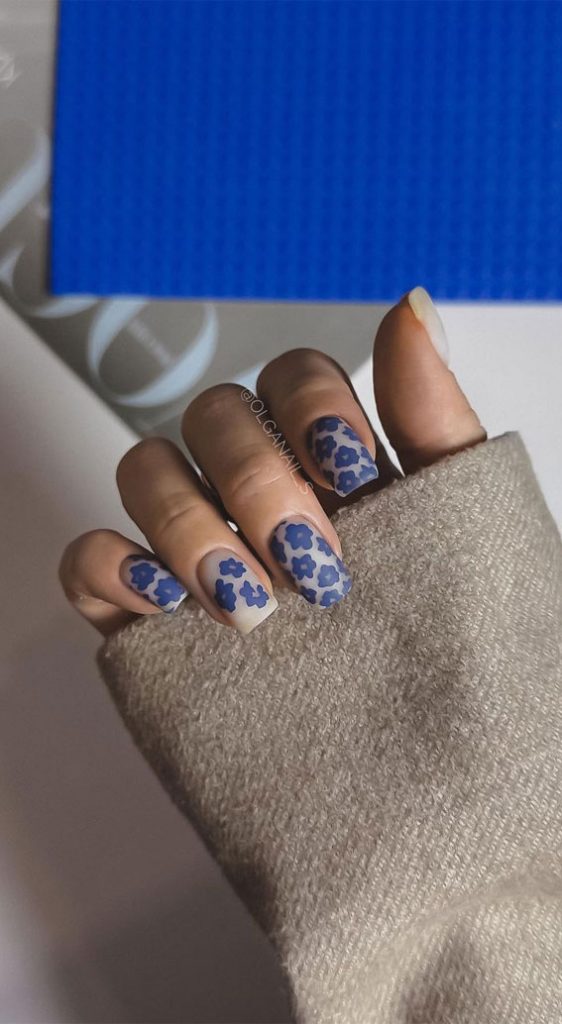 50 Cute Summer Nails For 2023 Blue Grey Floral Nails