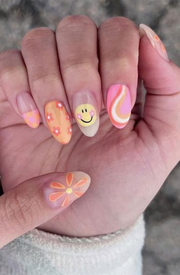 50 Cute Summer Nails For 2023 Rainbow Smiley And Flower