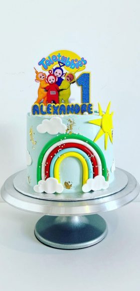 Cute Teletubbies Cake Ideas Blue Mint First Birthday Cake