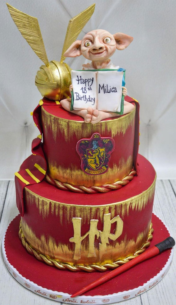 40 The Magical Harry Potter Cake Ideas : Red Gryffindor Two Tier Cake