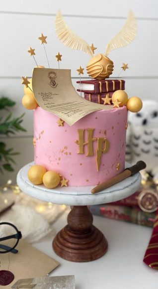 40 The Magical Harry Potter Cake Ideas : Two Layer Vanilla Pink Cake