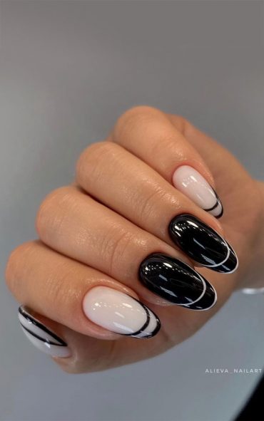 Indulge in the Classic Elegance of French Nails : Black & White Double ...