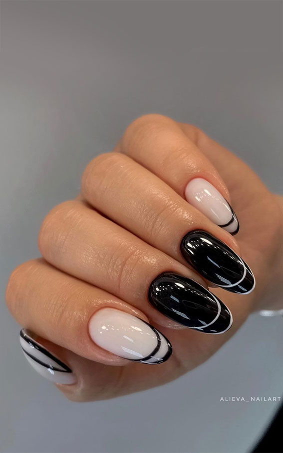 double french tips, black and white french tips, french tip nails, french manicure, modern french tips, french nails, french colored tips