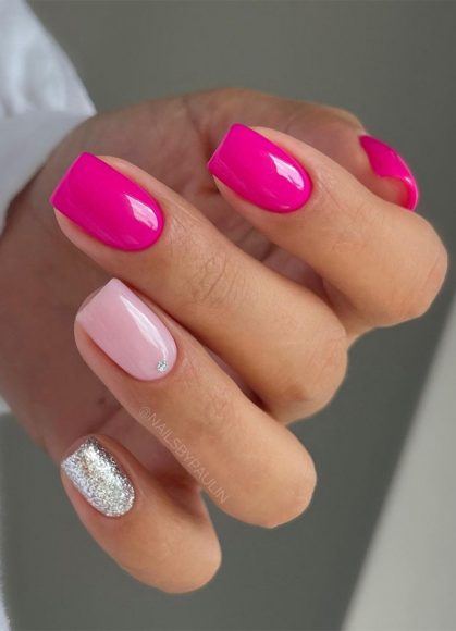 25 Hot Pink Vibrant Nails For Modern Women Hot Pink And Silver Nails