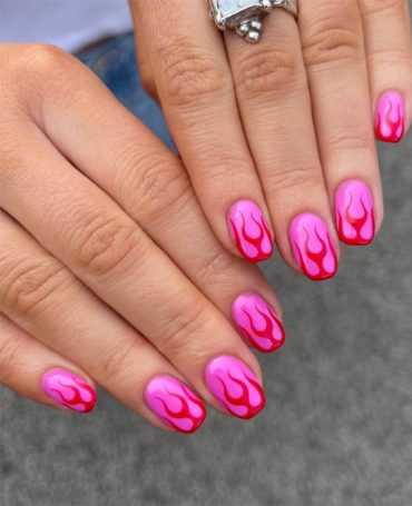 25 Hot Pink Vibrant Nails for Modern Women : Hot Flame Tips